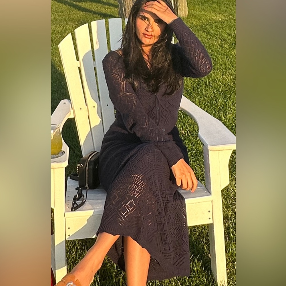 Freshman Navy Long Sleeve Lace Dress